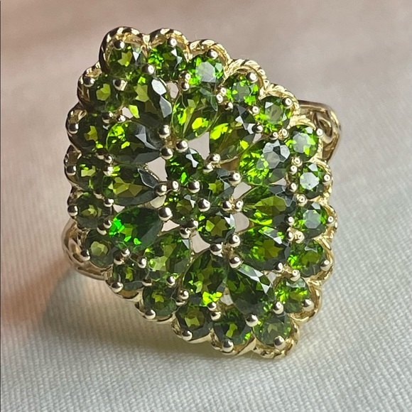 14k Gold Ring, Green Tourmaline, 3 Tcw, Cluster Ring, Vintage, UTC - Picture 1 of 8